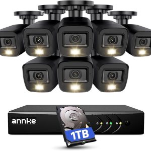 ANNKE 3K Lite Security Camera System Outdoor with AI Human/Vehicle Detection, 8CH H.265+ DVR and 8 x 1920TVL 2MP IP67 Home CCTV Cameras with Smart Dual Light, Color Night Vision, 1TB Hard Drive - E200