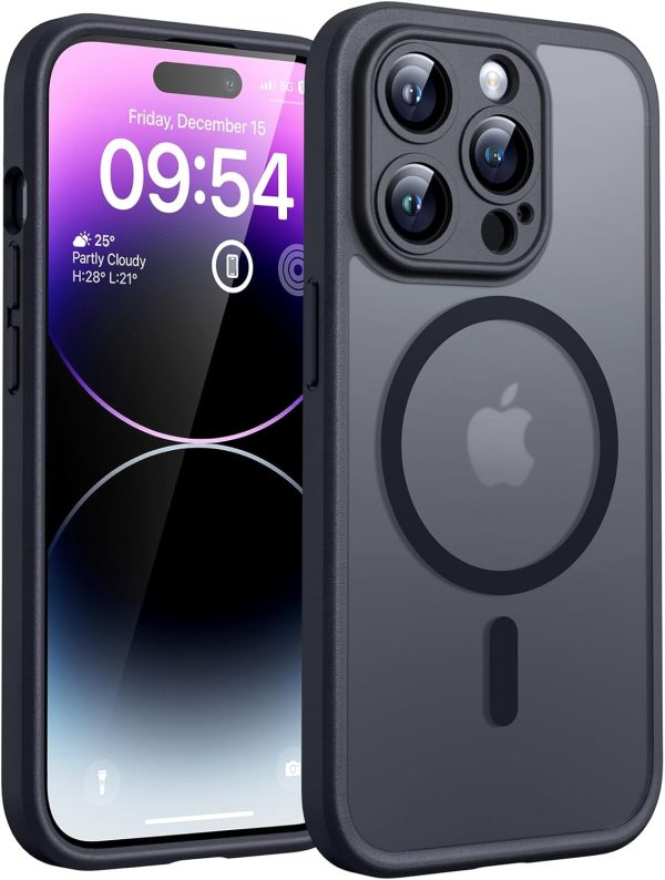 TOCOL Magnetic for Case, Upgraded Full Camera Protection, Compatible with Magsafe, Drop Protection, Translucent Matte Back Bumper Phone Cover 6.7-Inch（Black）