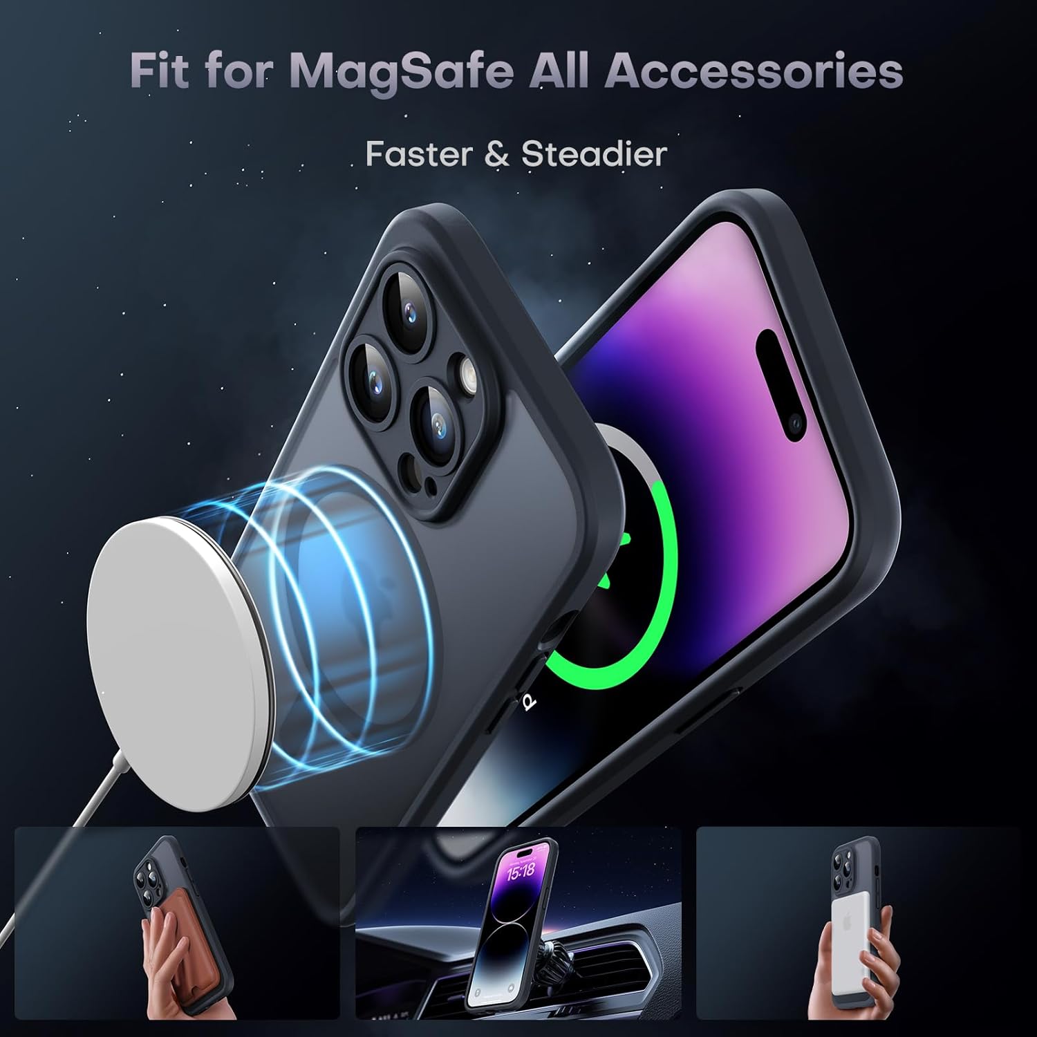 TOCOL Magnetic for Case, Upgraded Full Camera Protection, Compatible with Magsafe, Drop Protection, Translucent Matte Back Bumper Phone Cover 6.7-Inch(Black) - Image 3
