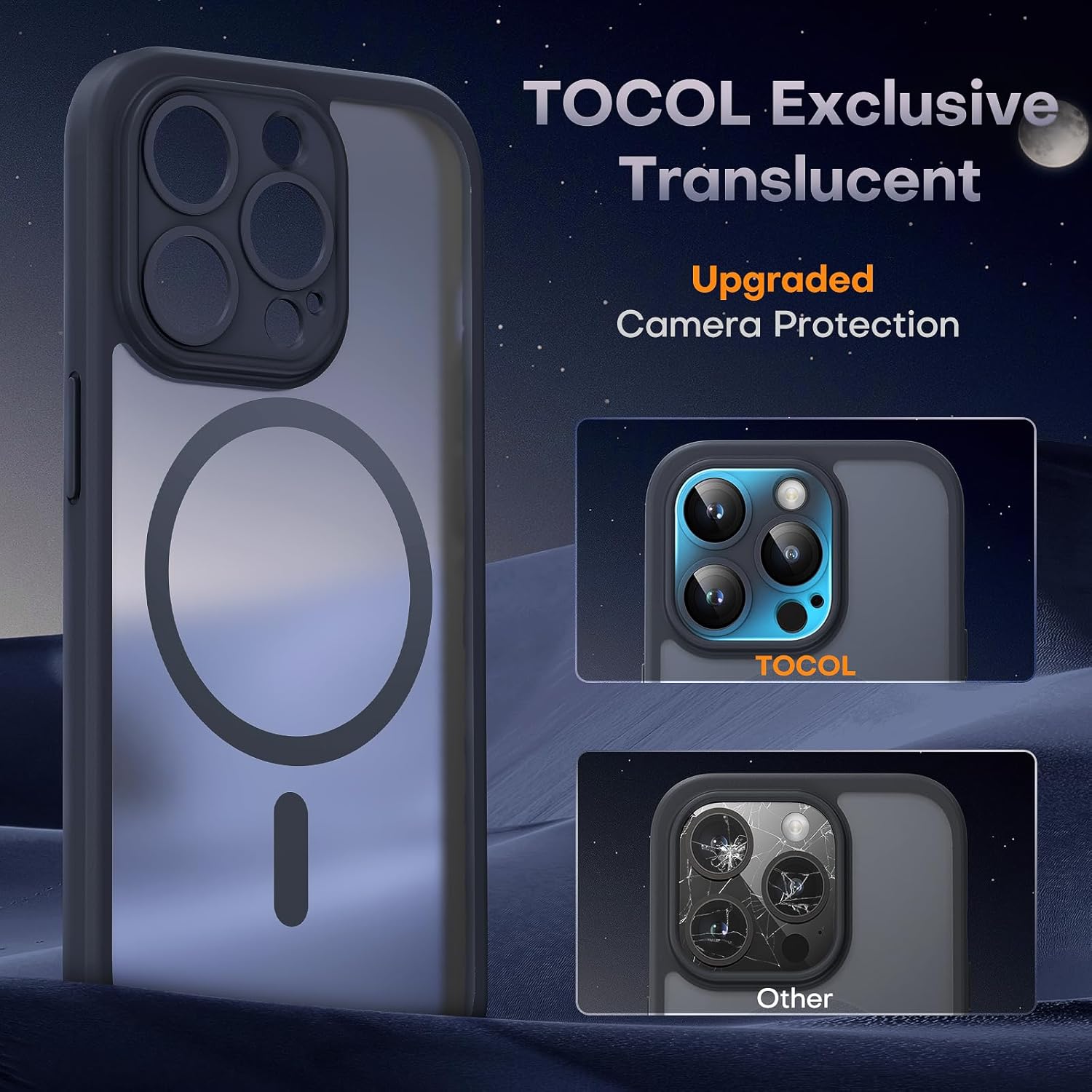 TOCOL Magnetic for Case, Upgraded Full Camera Protection, Compatible with Magsafe, Drop Protection, Translucent Matte Back Bumper Phone Cover 6.7-Inch(Black) - Image 5