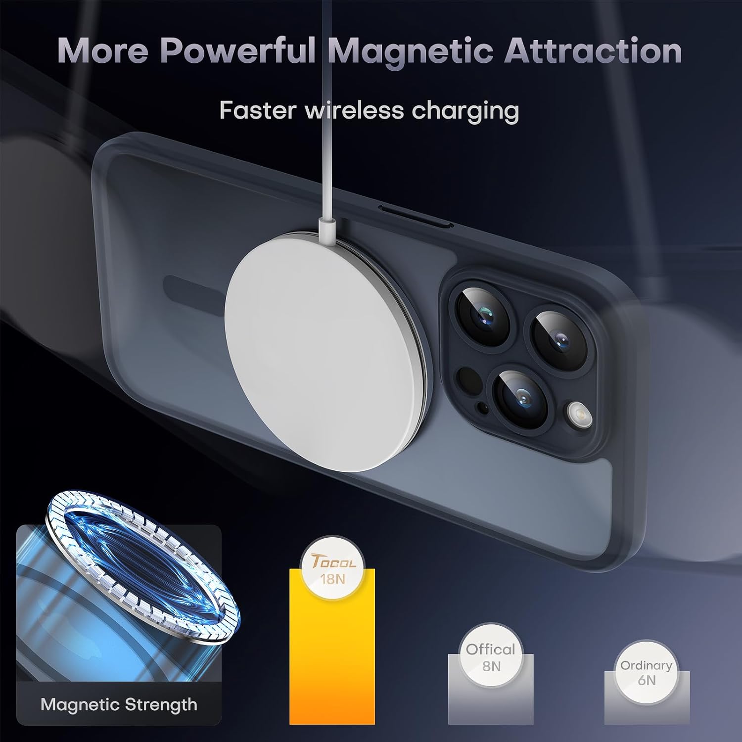 TOCOL Magnetic for Case, Upgraded Full Camera Protection, Compatible with Magsafe, Drop Protection, Translucent Matte Back Bumper Phone Cover 6.7-Inch(Black) - Image 7